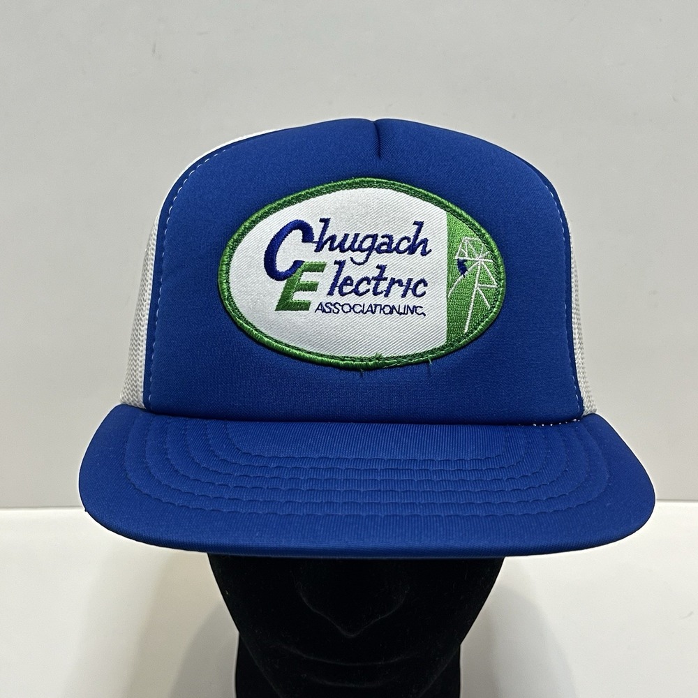 Vintage Chugach Electric Assoc Trucker‎ Hat Blue White Cardinal Cap Made Korea